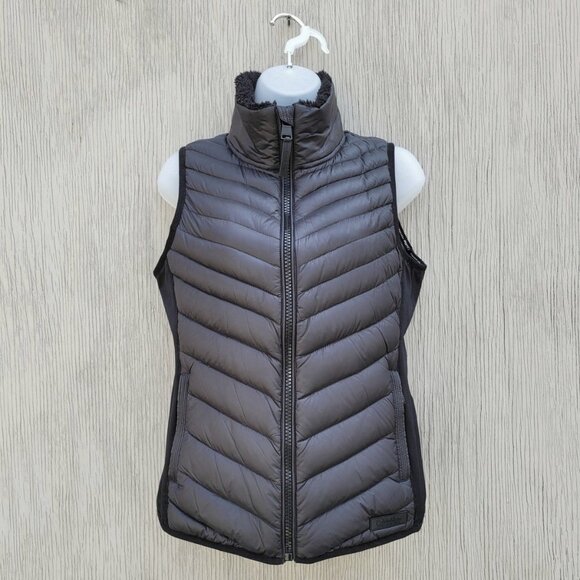 NWOT Calvin Klein Performance Quilted Zip-Up Down Vest Sherpa Collar Black Sz S - Picture 1 of 9